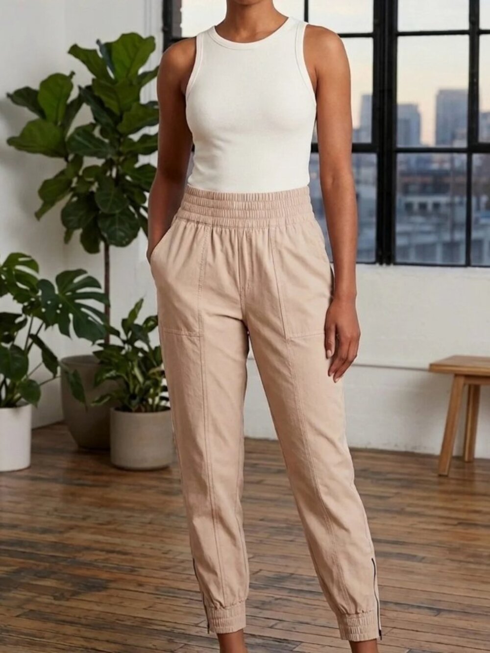 CALIA Journey Collection Woven Workwear Joggers Size XS in Sandstone Gray